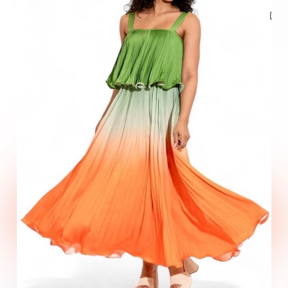 NEW Alden Adair Samantha Maxi Dress Green Orange Ombre Size S